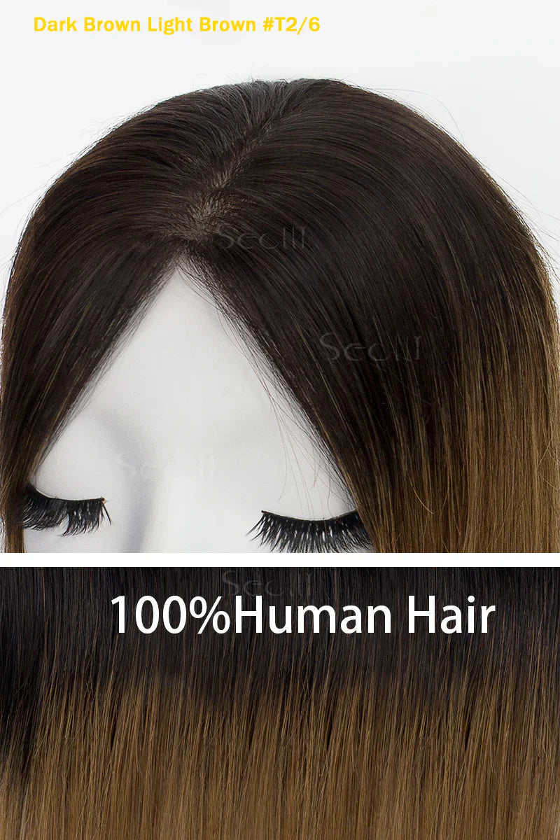 Flavia Silk Top Remy Human Hair Topper Dark Brown/Light Brown #T2/6