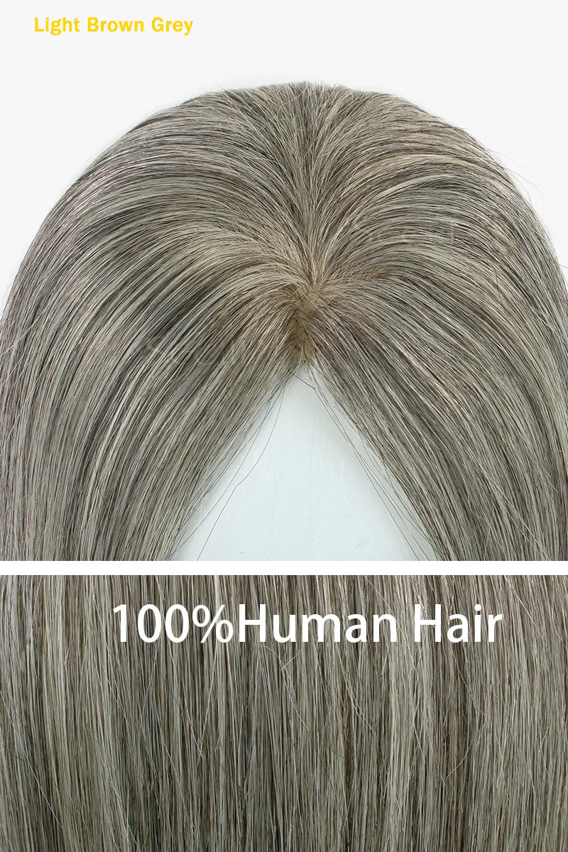 Flavia Silk Top Remy Human Hair Topper #Light Brown Grey