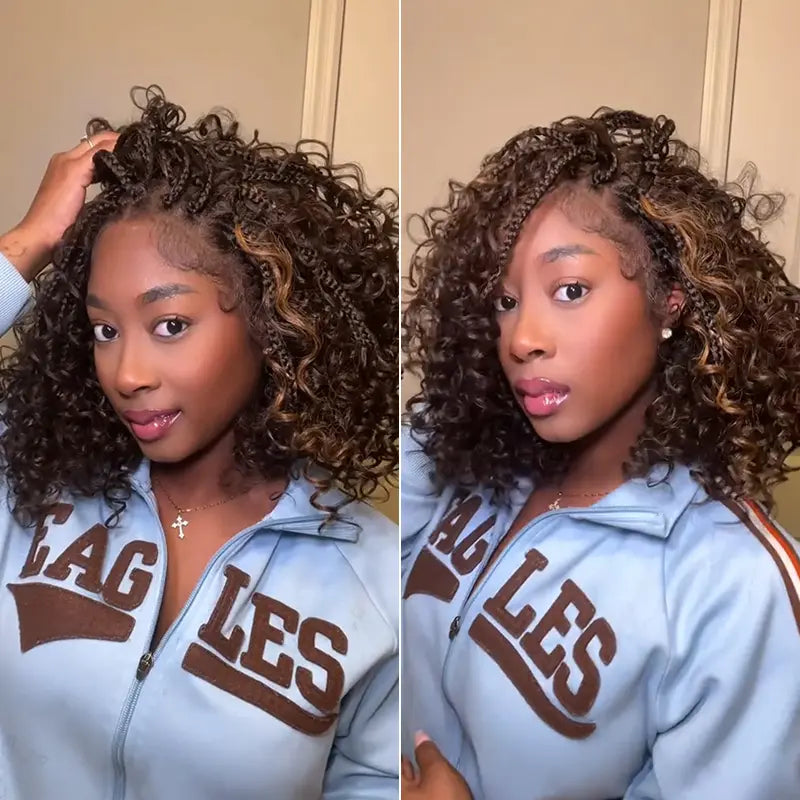 ✨13x6 HD Lace Wig Glueless Wear & Go 12” Boho Braids Water Wave Pre-Cut Lace Wig – Premium Fiber, Beginner Friendly