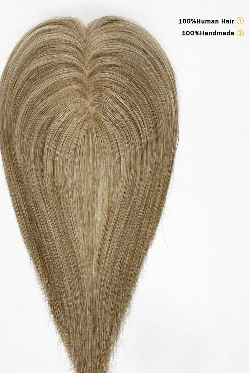 Flavia Silk Top Remy Human Hair Topper Golden Brown Bleach Blonde #P12/613