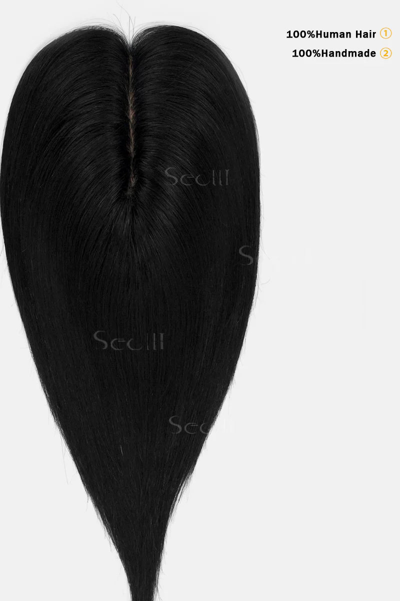 Flavia Silk Top Remy Human Hair Topper Dark Black #1