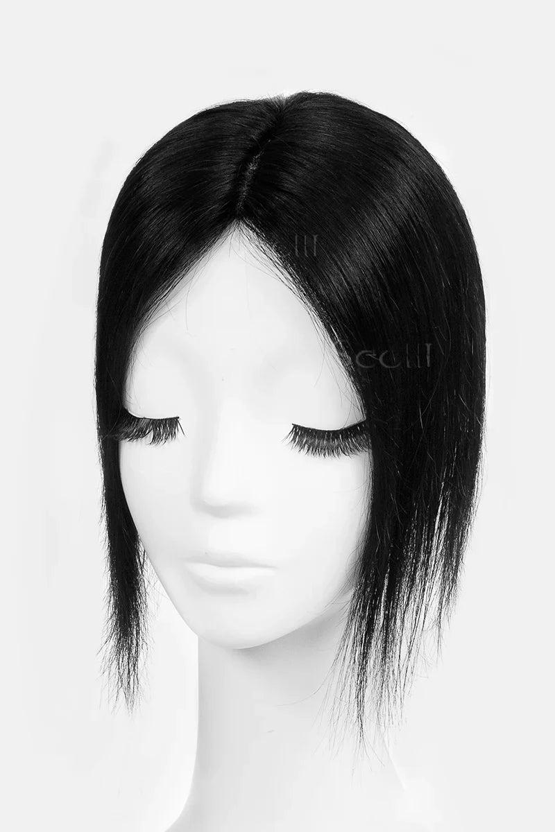 Flavia Silk Top Remy Human Hair Topper Dark Black #1