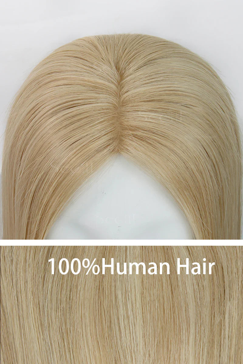 Flavia Silk Top Remy Human Hair Topper Dark Blonde with Light Blonde #P10/16 Lighter