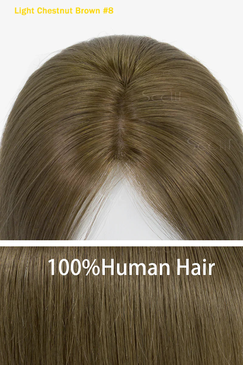 Flavia Silk Top Remy Human Hair Topper Light Chestnut Brown #8