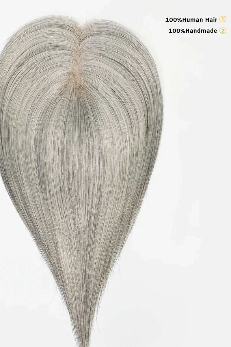 Flavia Silk Top Remy Human Hair Topper #Light Salt and Pepper Grey